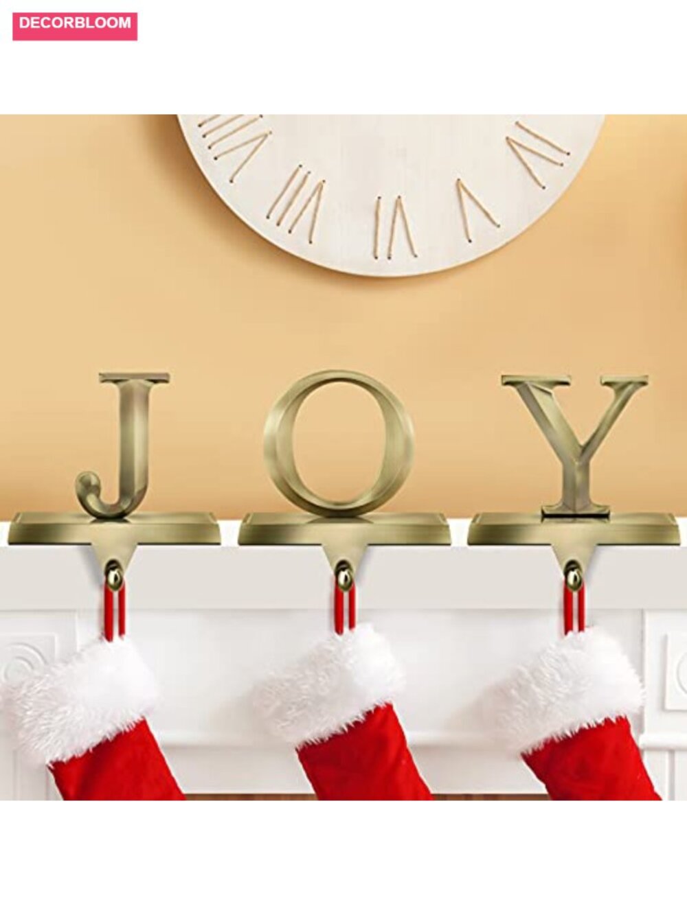 Metal Christmas Stocking Holders JOY Letter Mantel Hangers Set of 3
